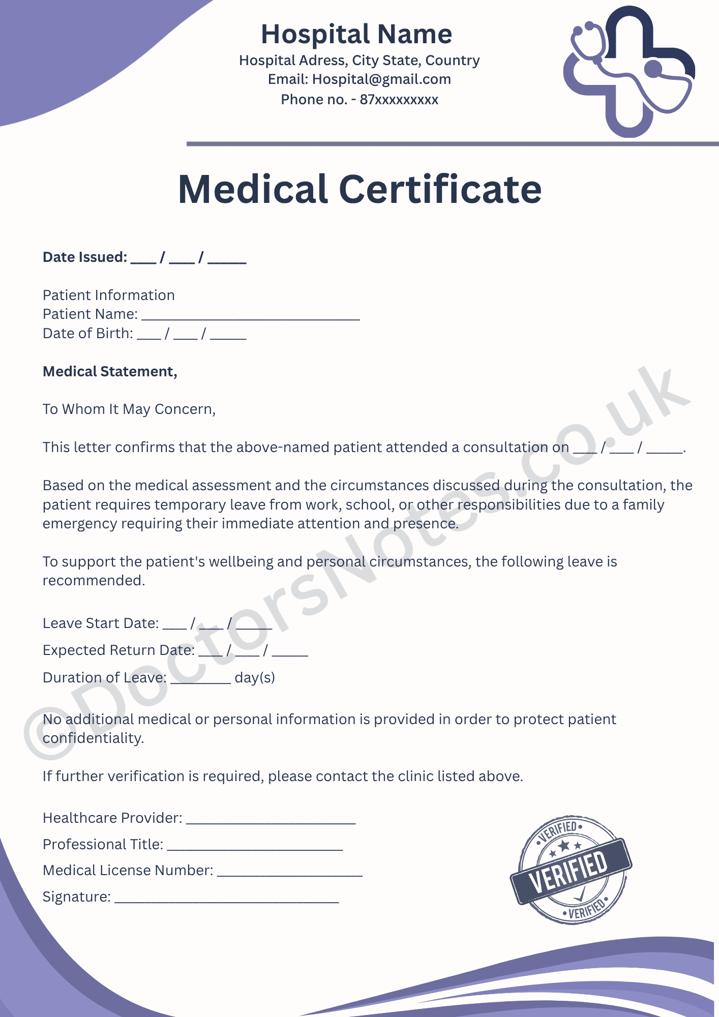 Doctor Note for Family Emergency