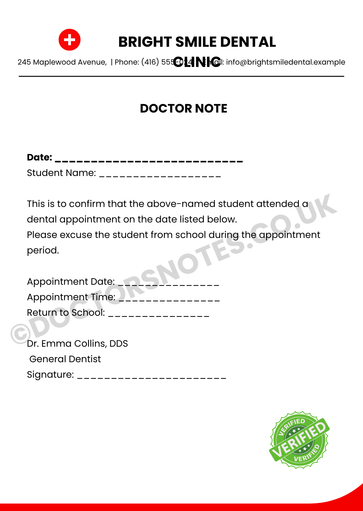 Doctor note for Dentist Appointment