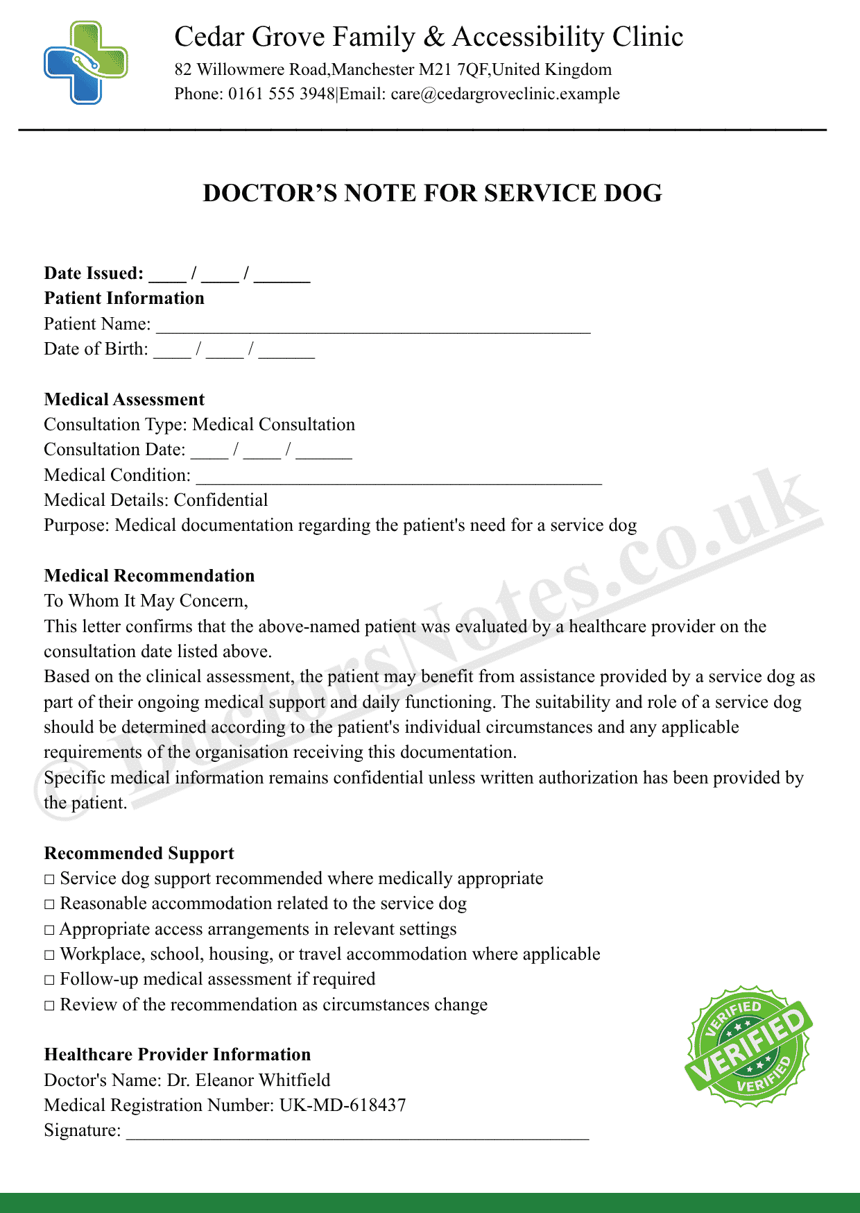 Doctor’s Note for Service Dog