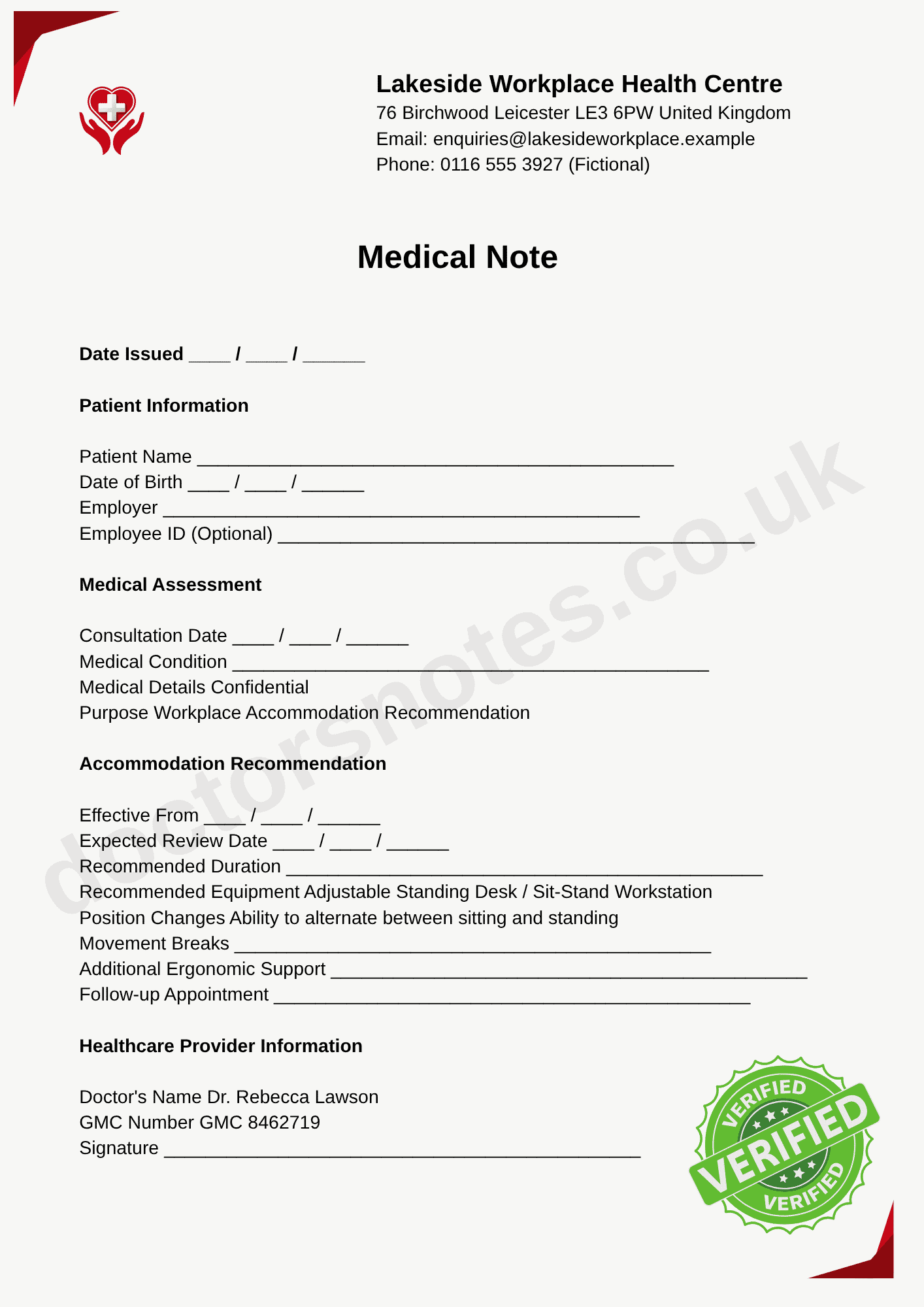 Doctor's Note for Standing Desk