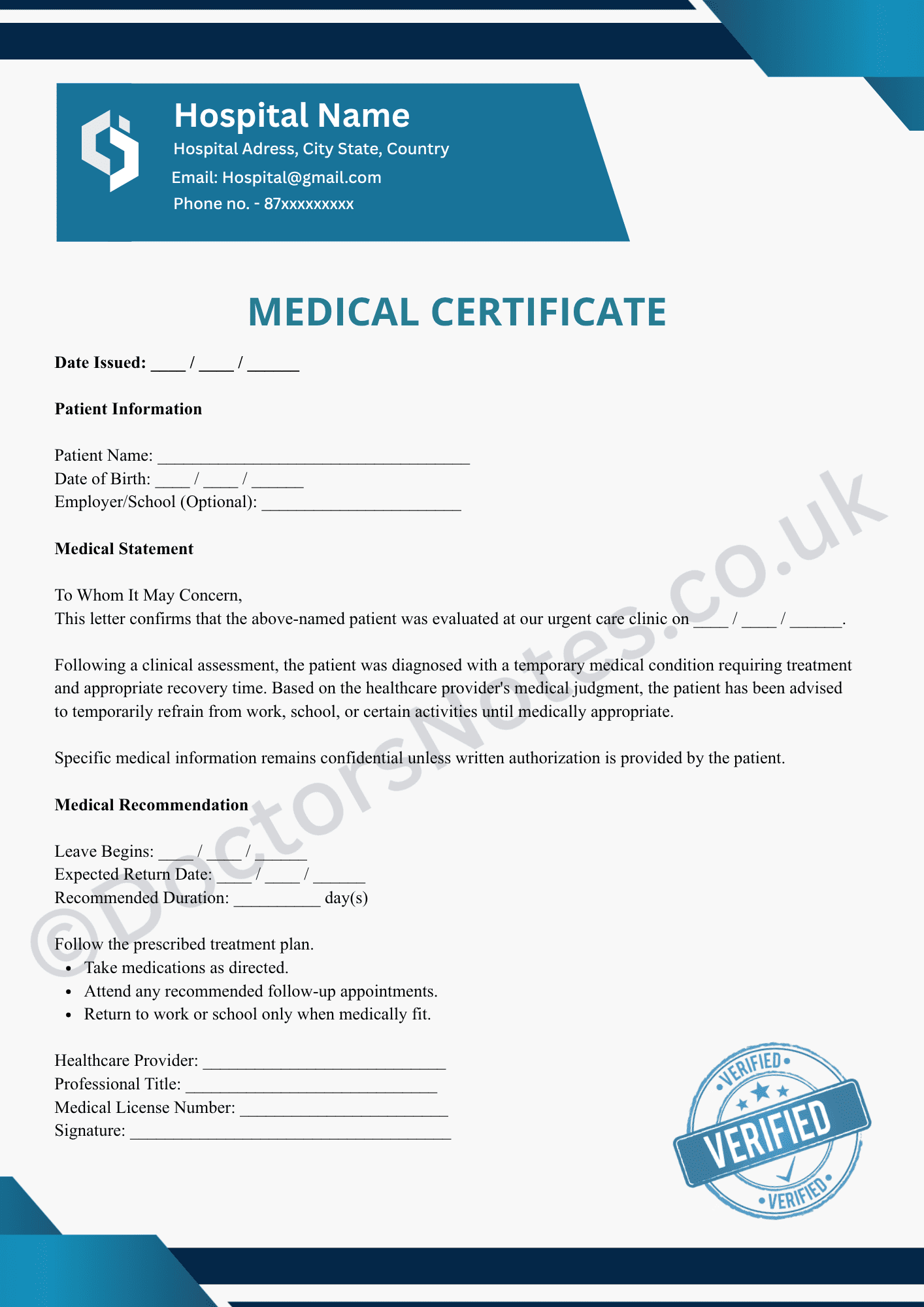 Urgent Care Doctor's Note