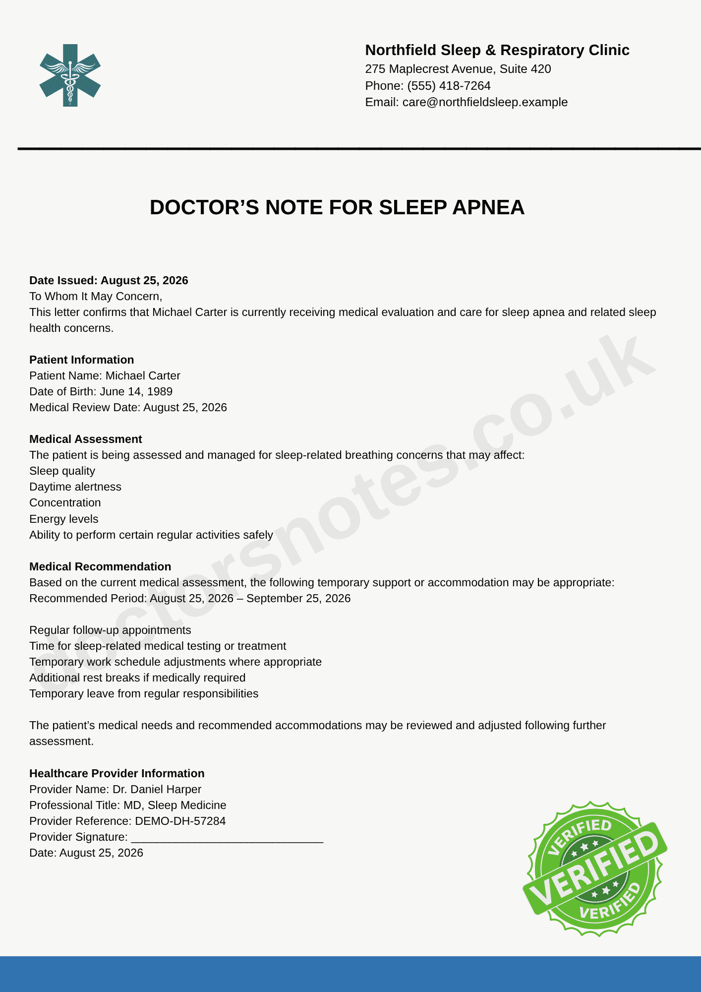 DOCTOR’S NOTE FOR SLEEP APNEA