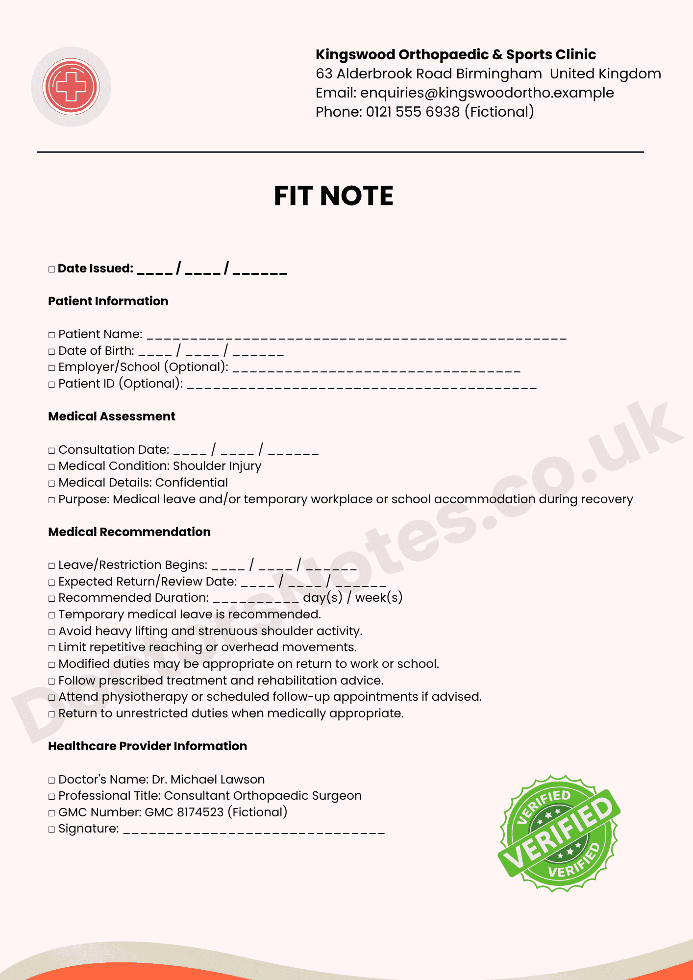 Doctor's Note for Shoulder Injury | Work Restrictions & Leave - Image 4