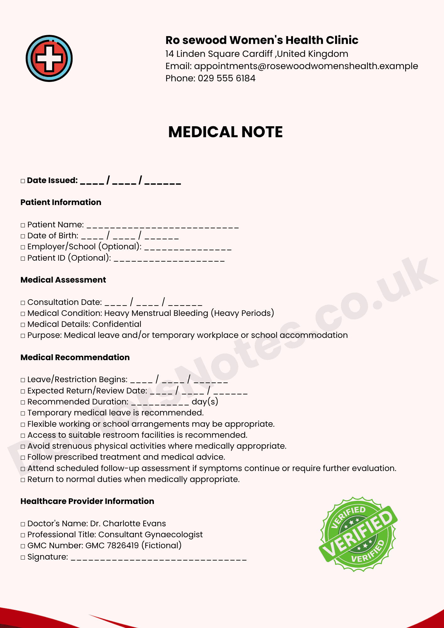 Doctor's Note for Heavy Periods
