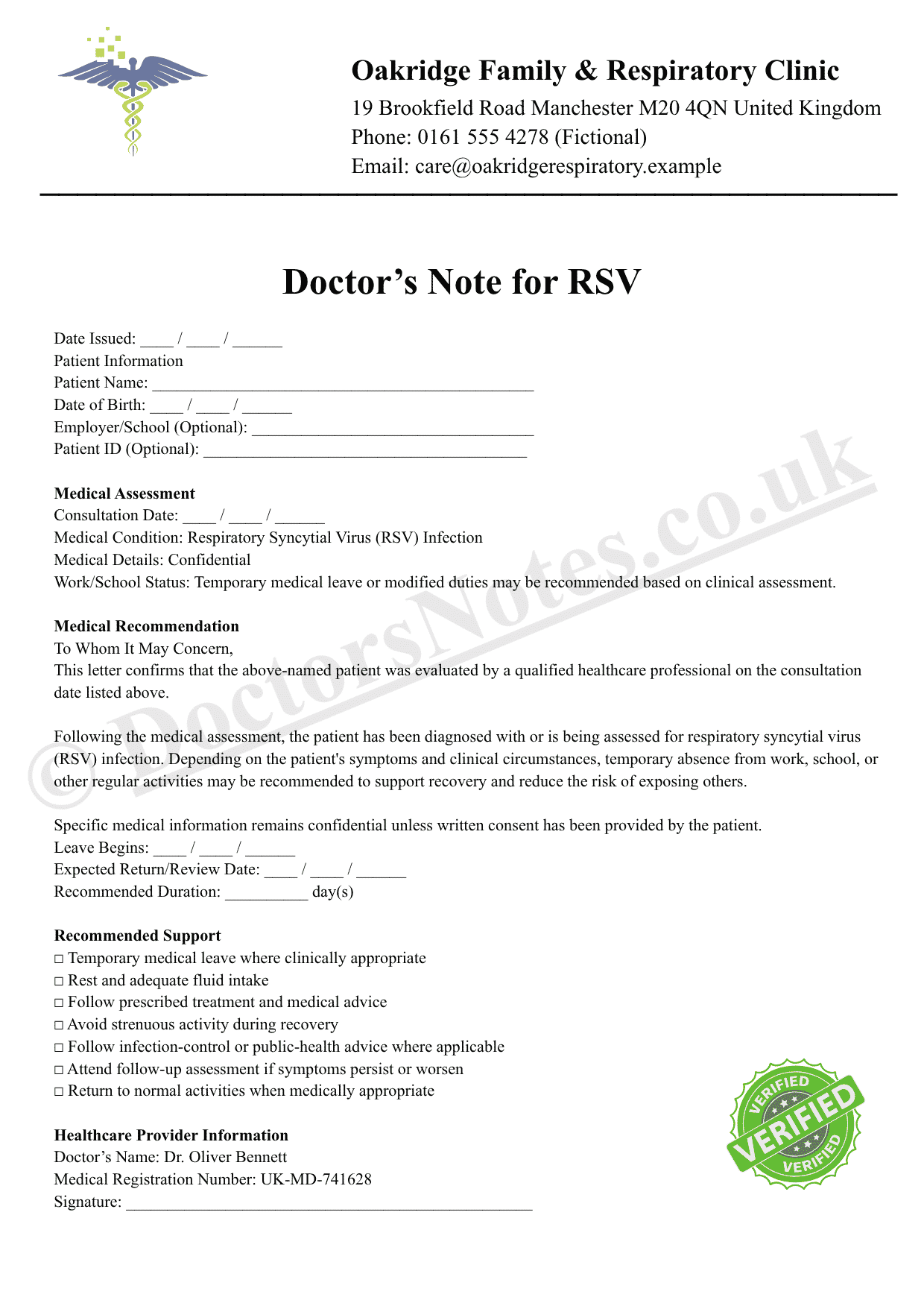 Doctor’s Note for RSV