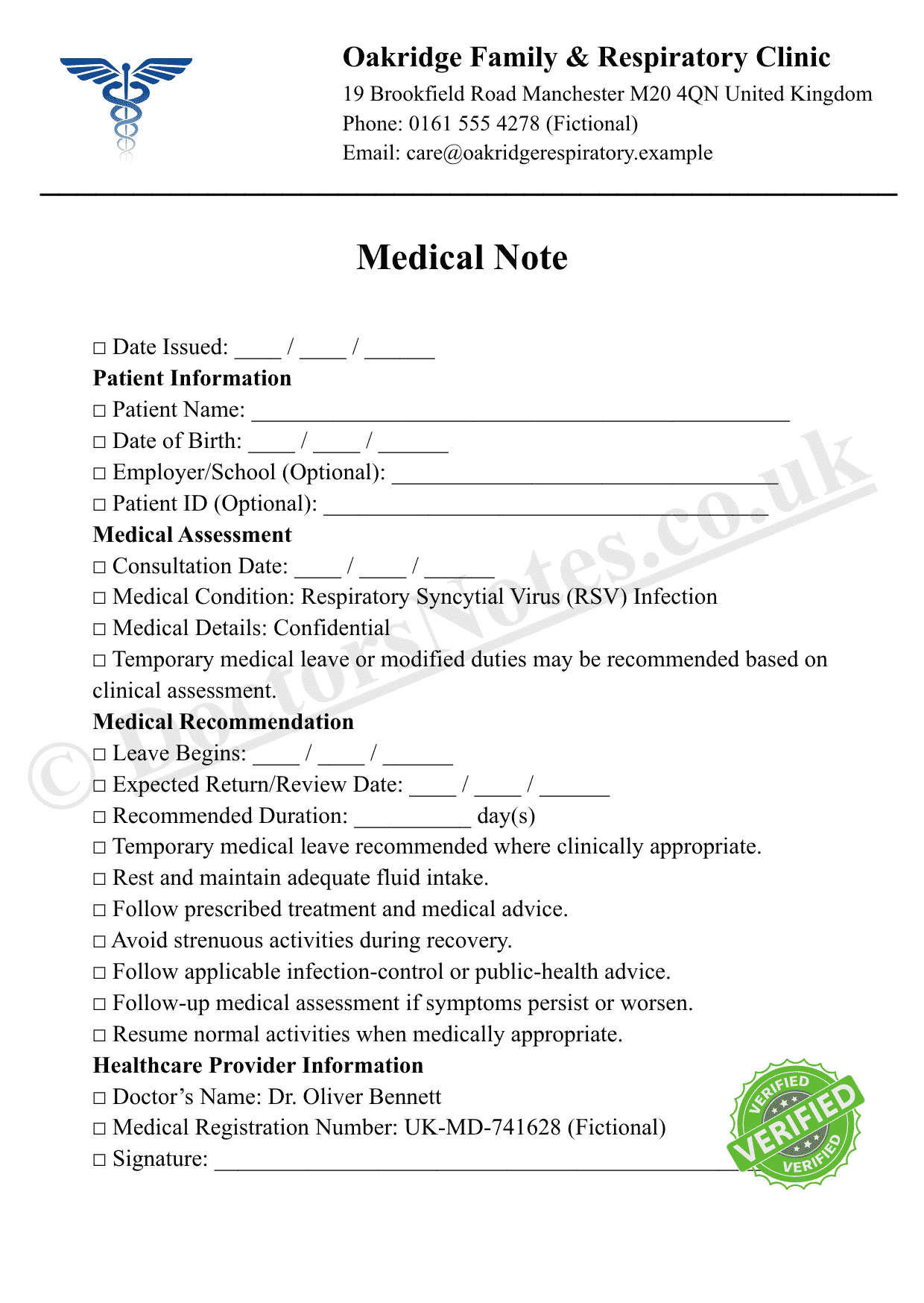Doctor’s Note for RSV