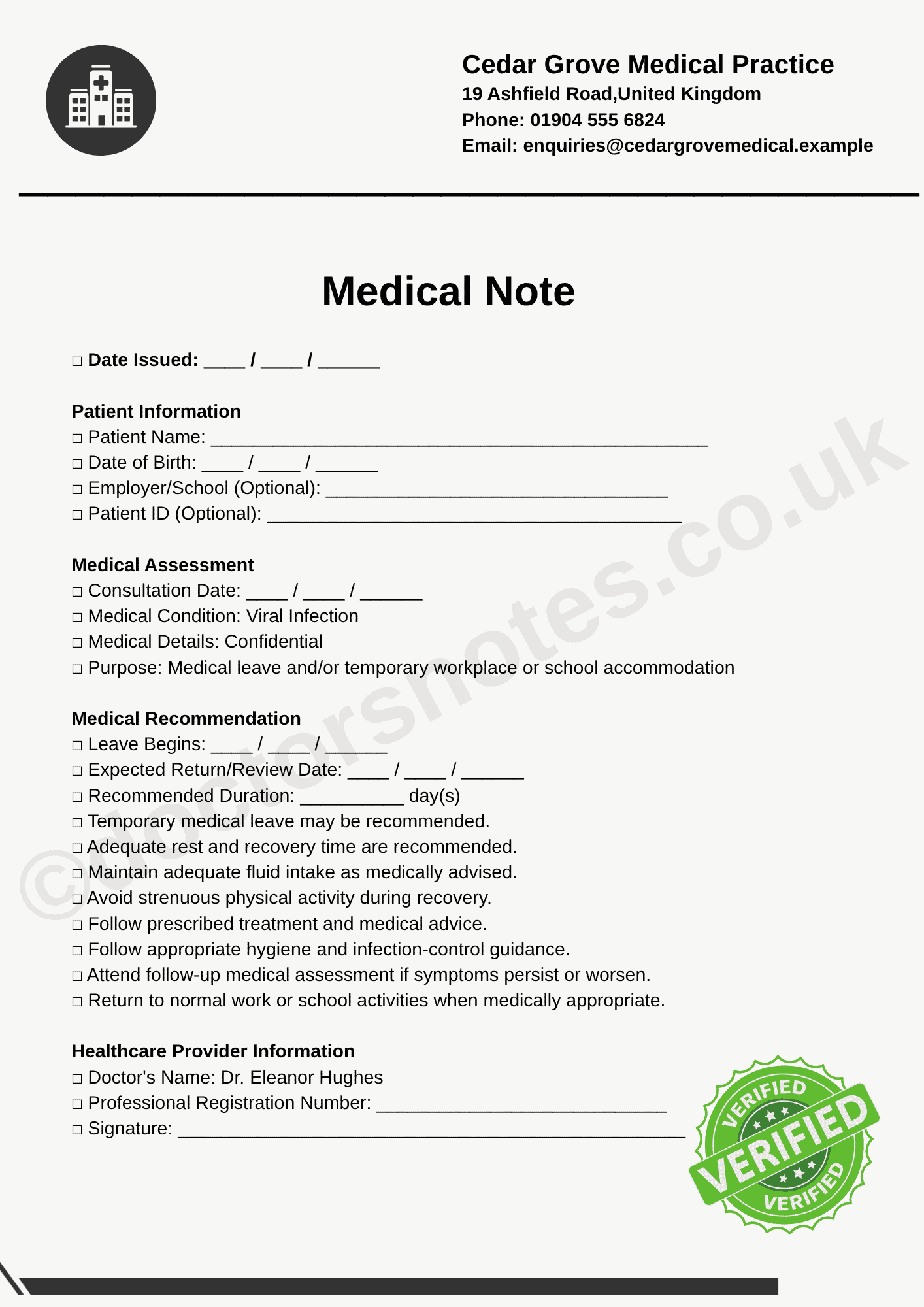 Doctor's Note for Viral Infection | Work & Sick Leave - Image 3