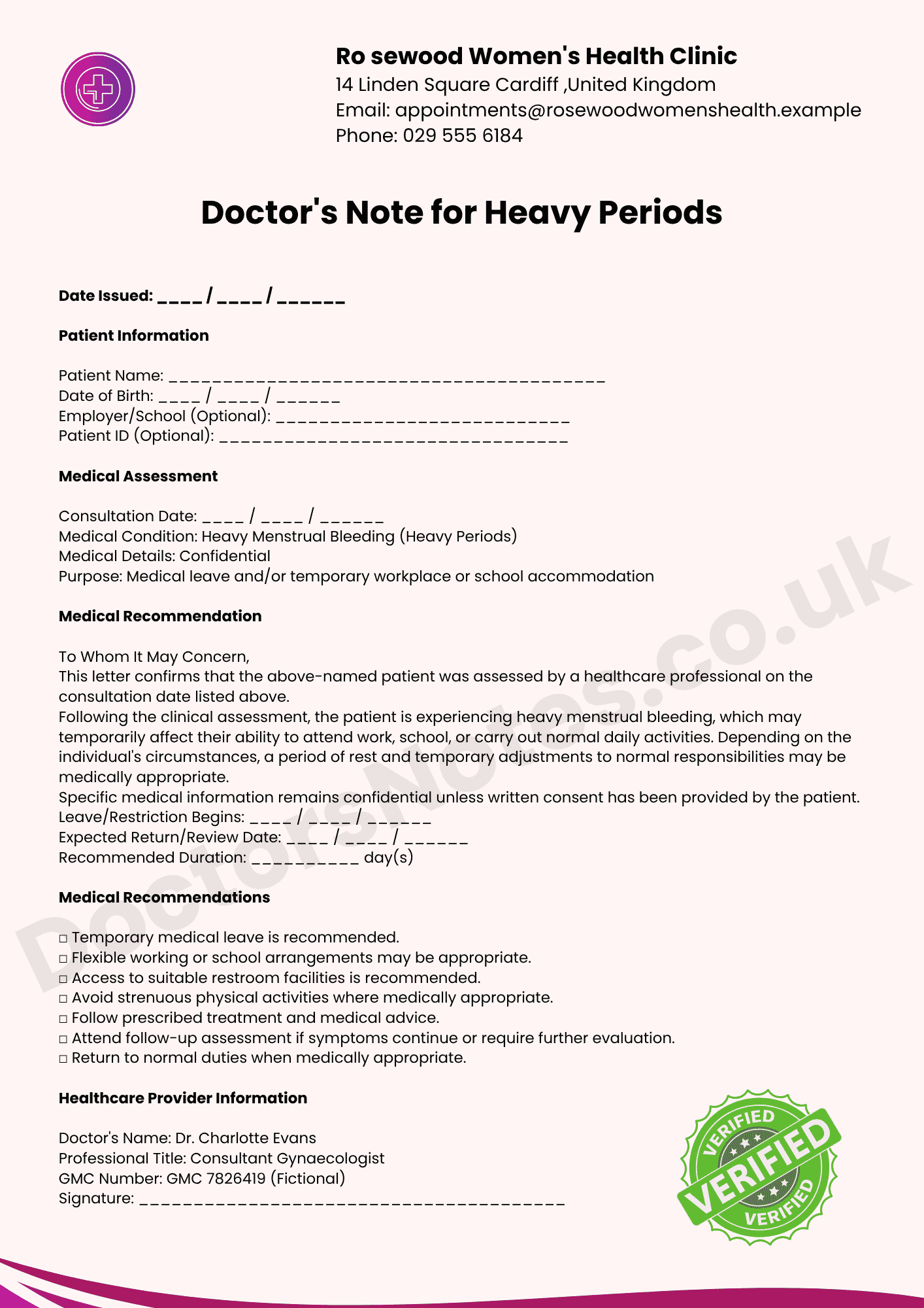 Doctor's Note for Heavy Periods