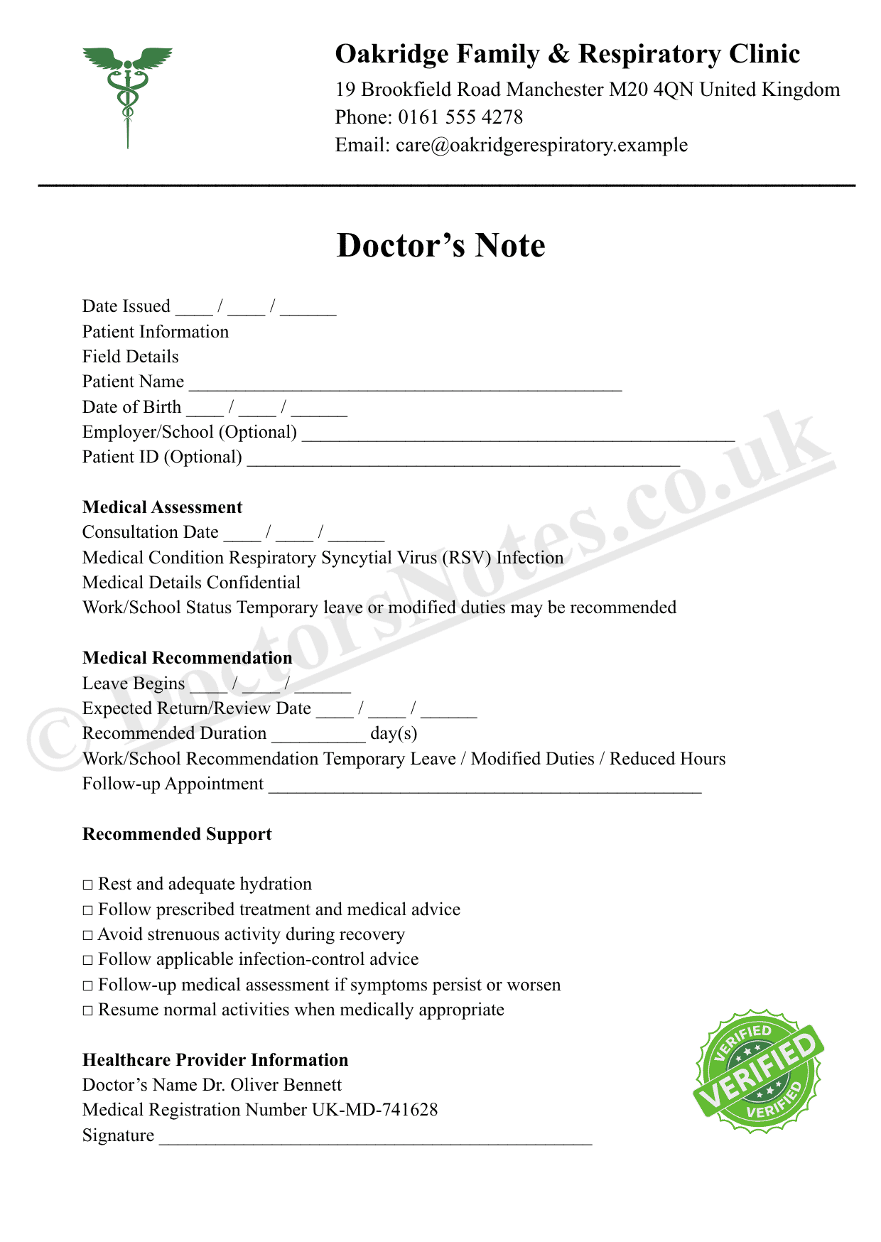 Doctor’s Note for RSV
