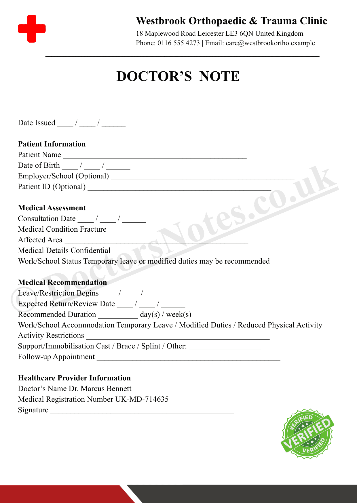 Doctor’s Note for Fracture