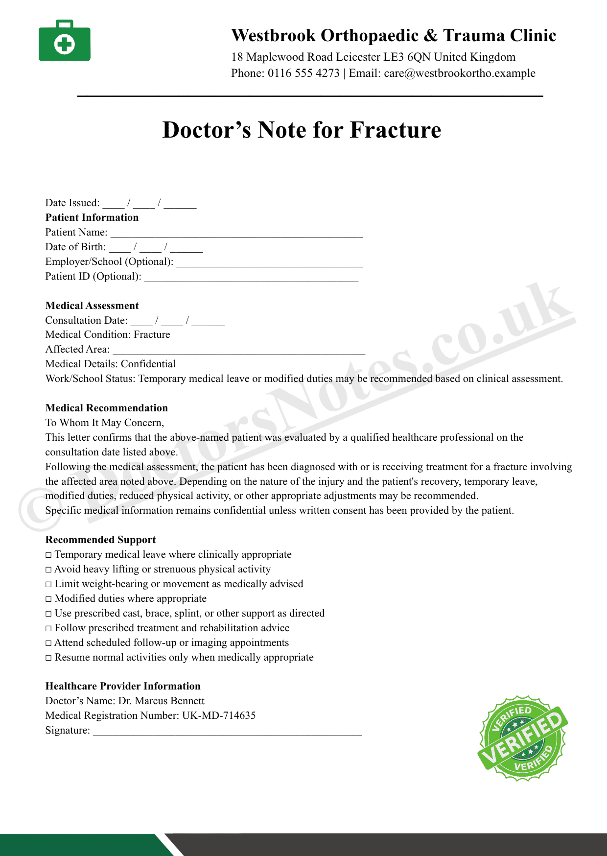 Doctor’s Note for Fracture