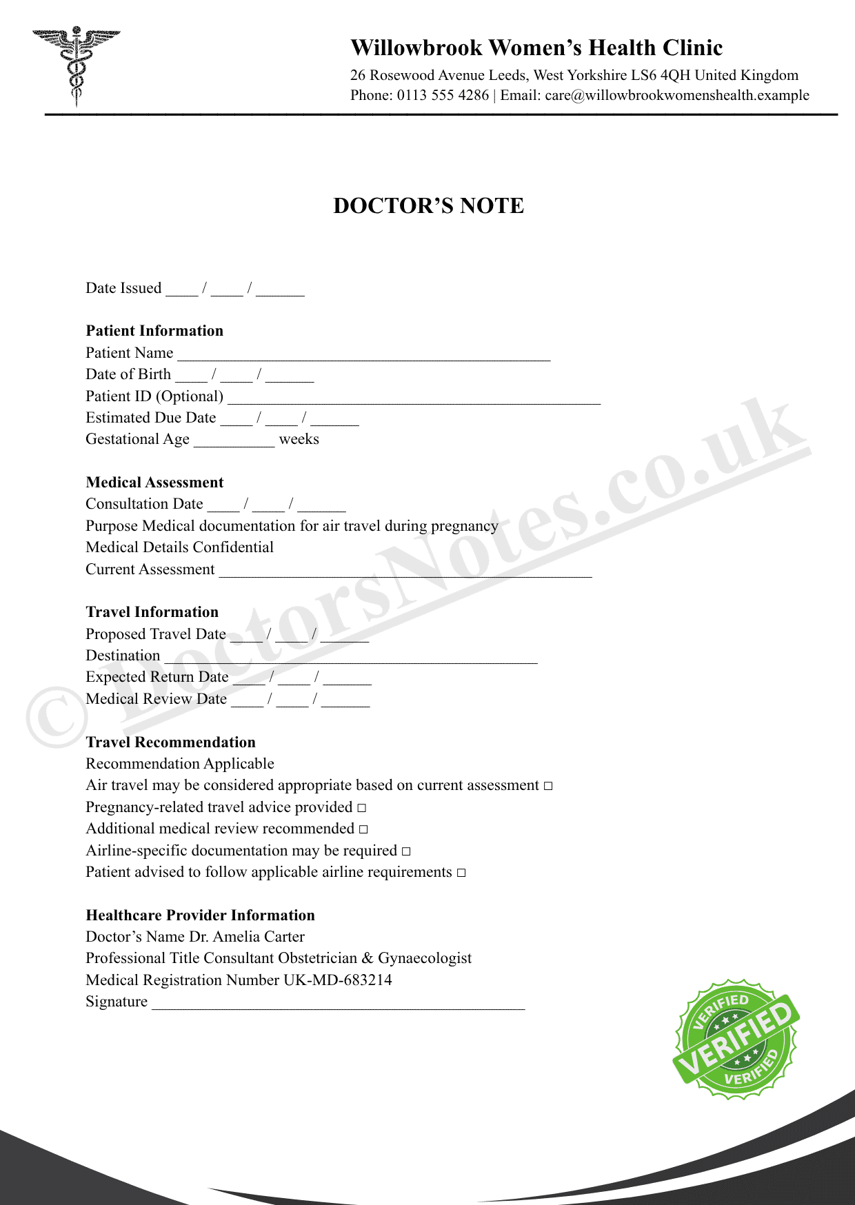 Doctor’s Note for Flying During Pregnancy