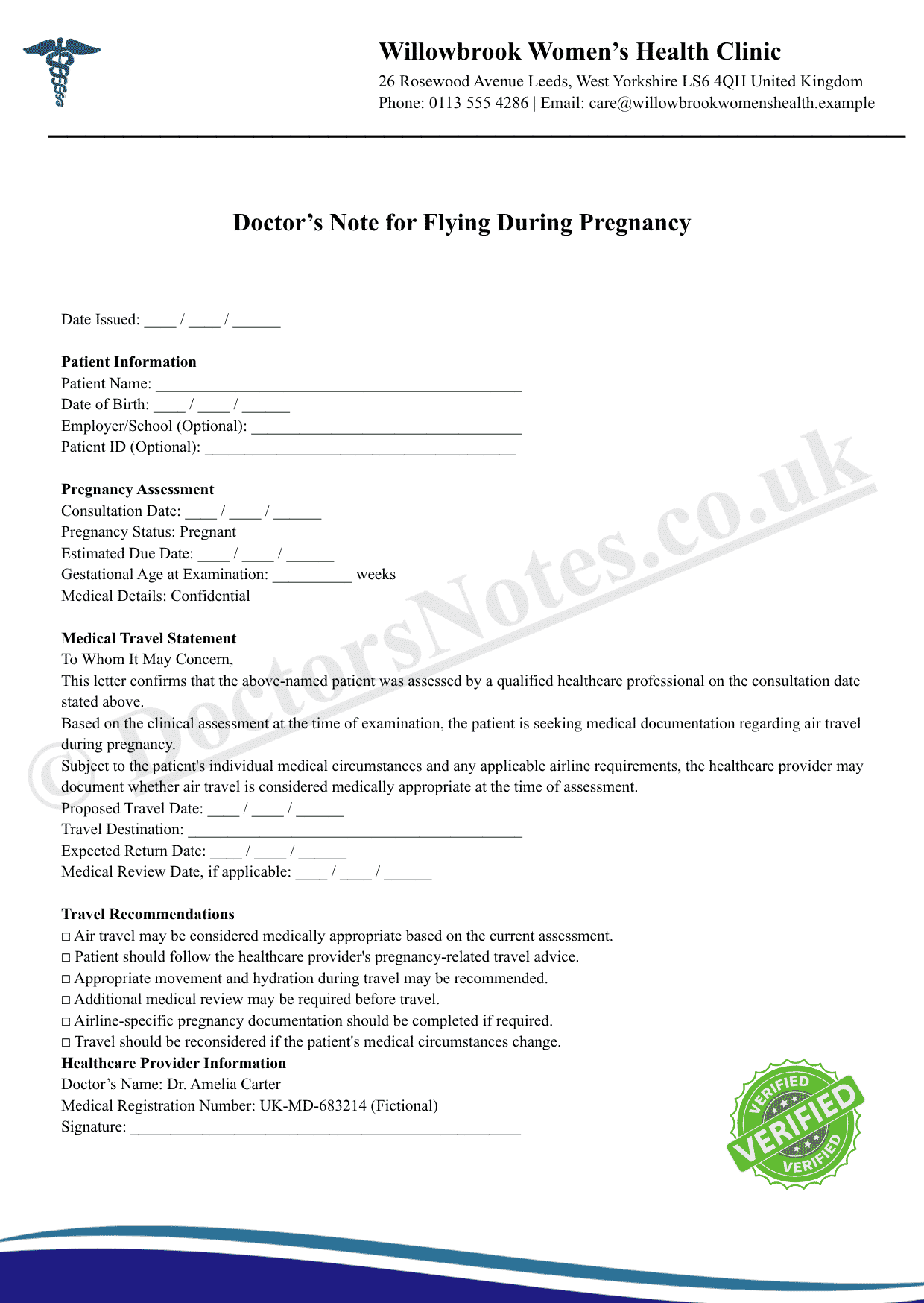 Doctor’s Note for Flying During Pregnancy