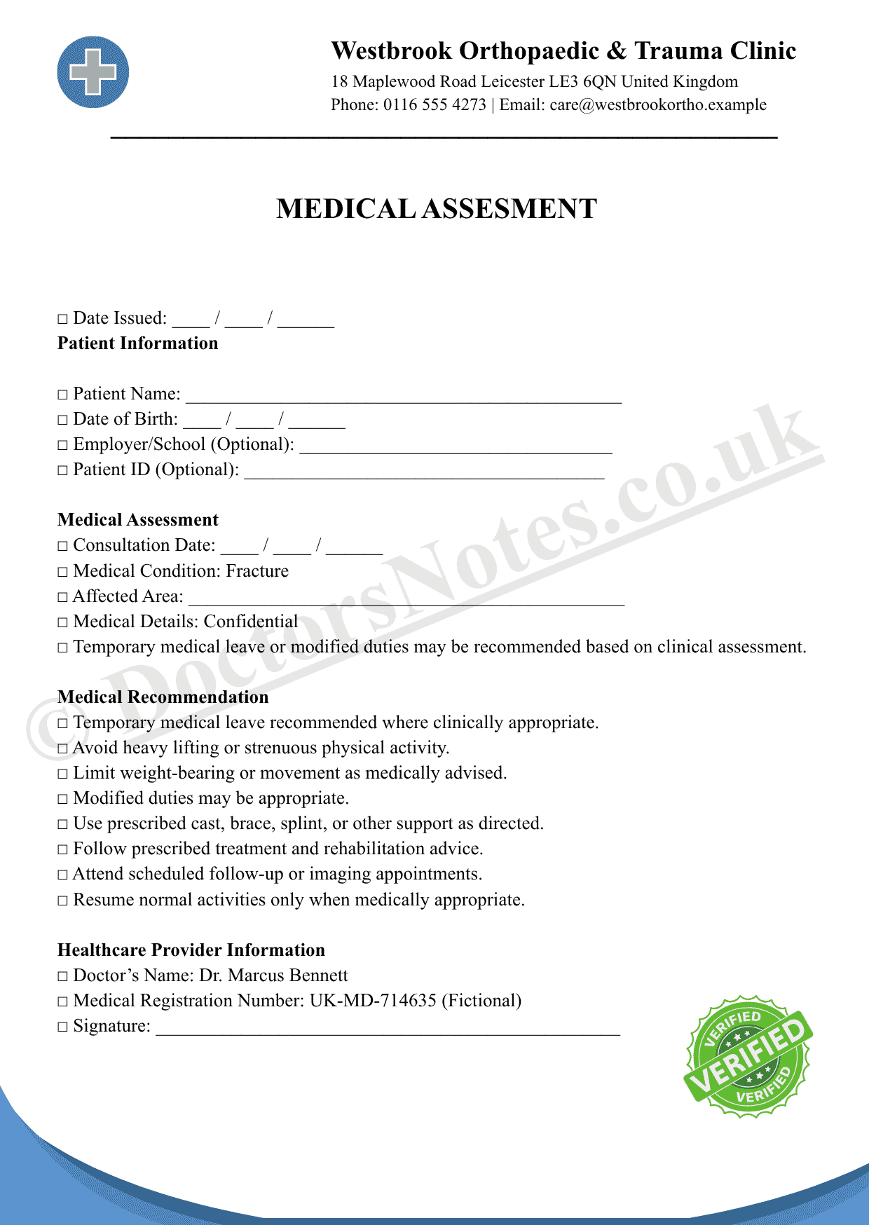 Doctor’s Note for Fracture