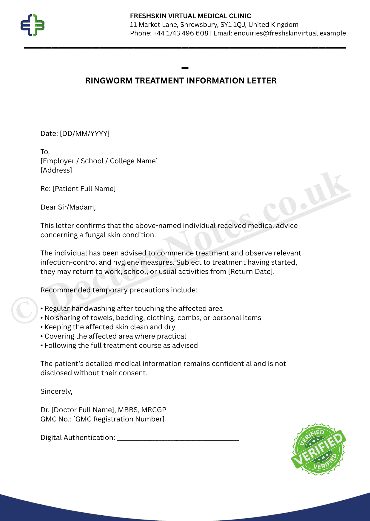 DOCTOR’S NOTE FOR RINGWORM TREATMENT
