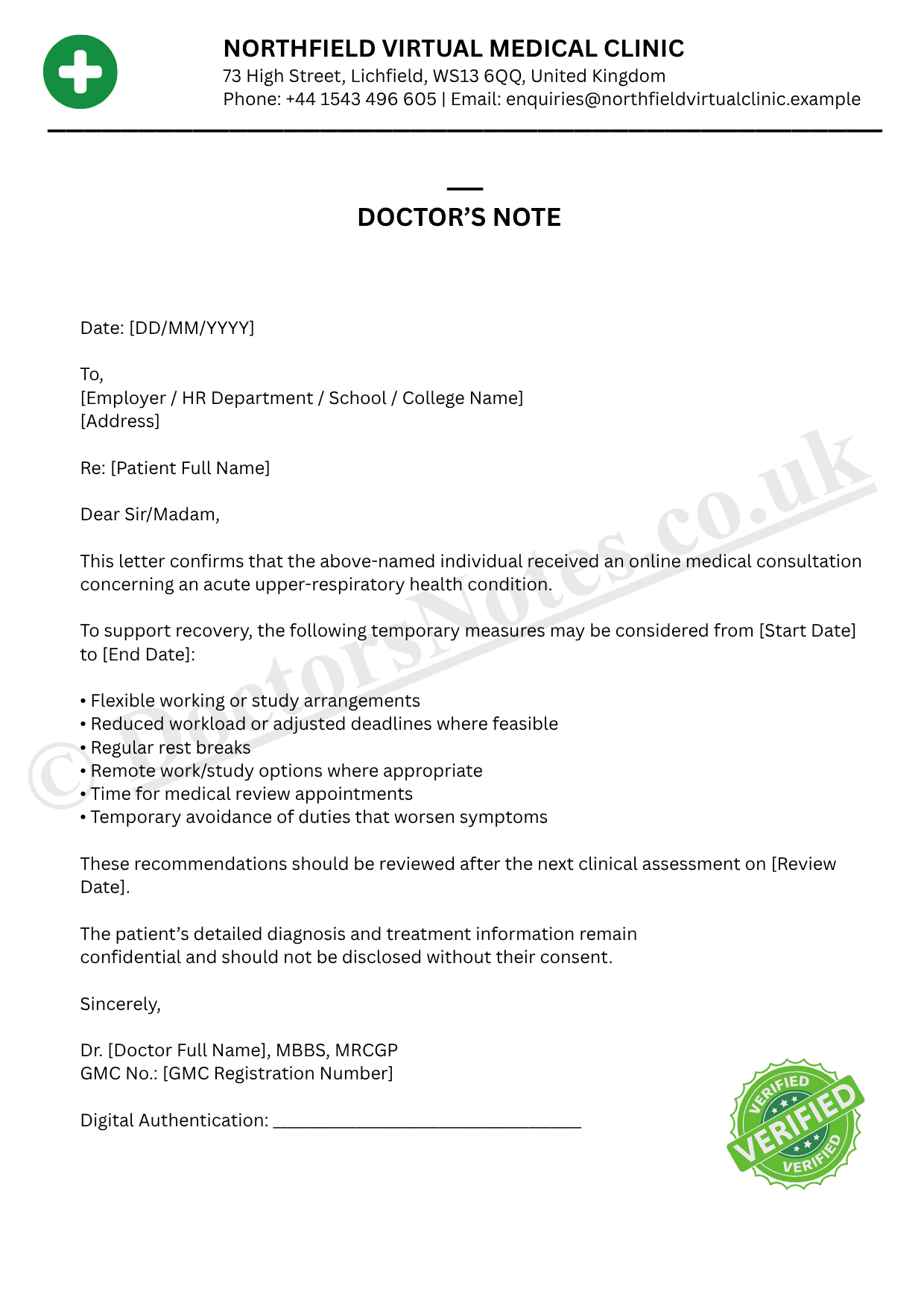 DOCTOR’S NOTE FOR SINUSITIS