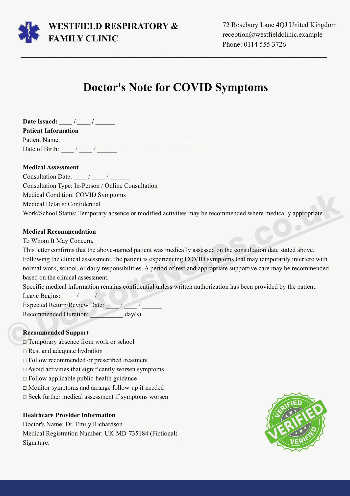Doctor's Note for COVID Symptoms