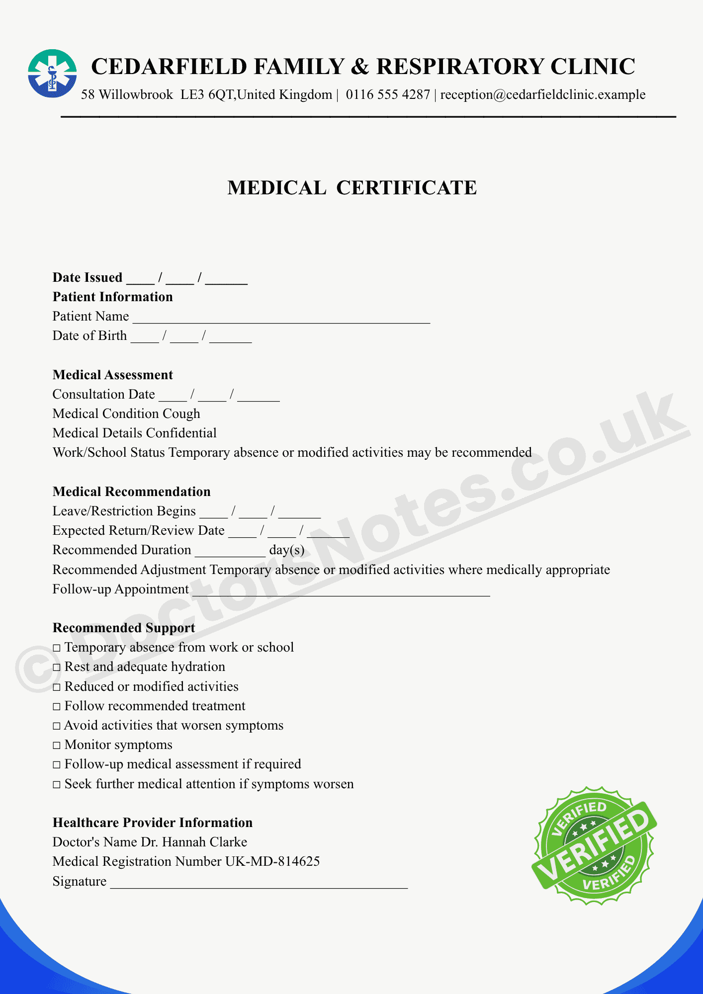 Doctor's Note for Cough