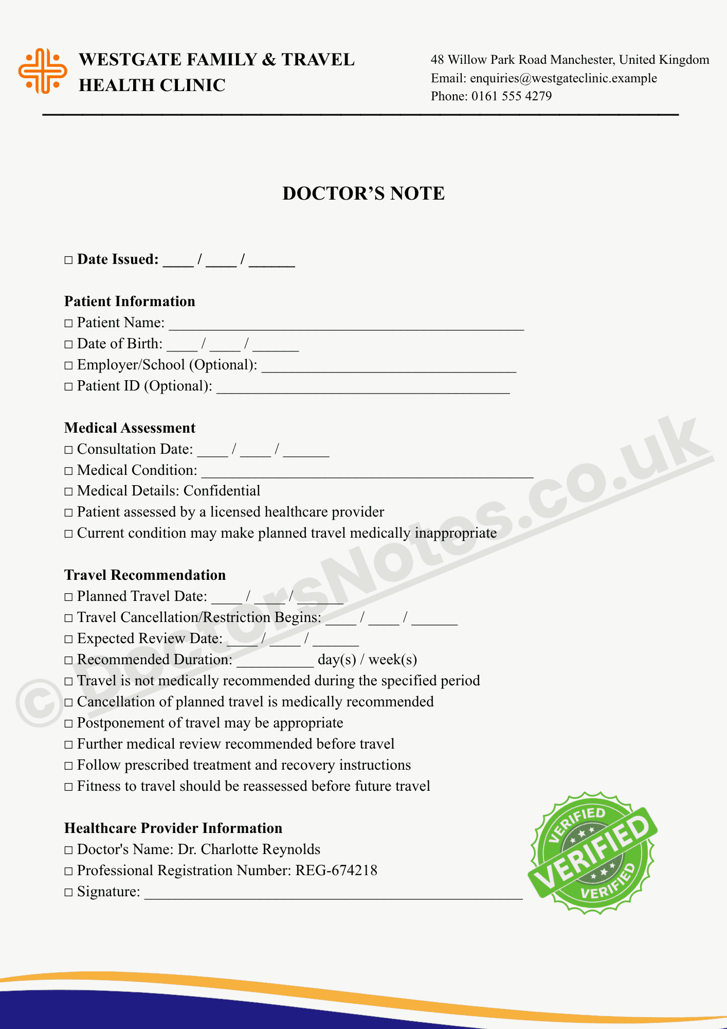 Doctor's Note for Travel Cancellation
