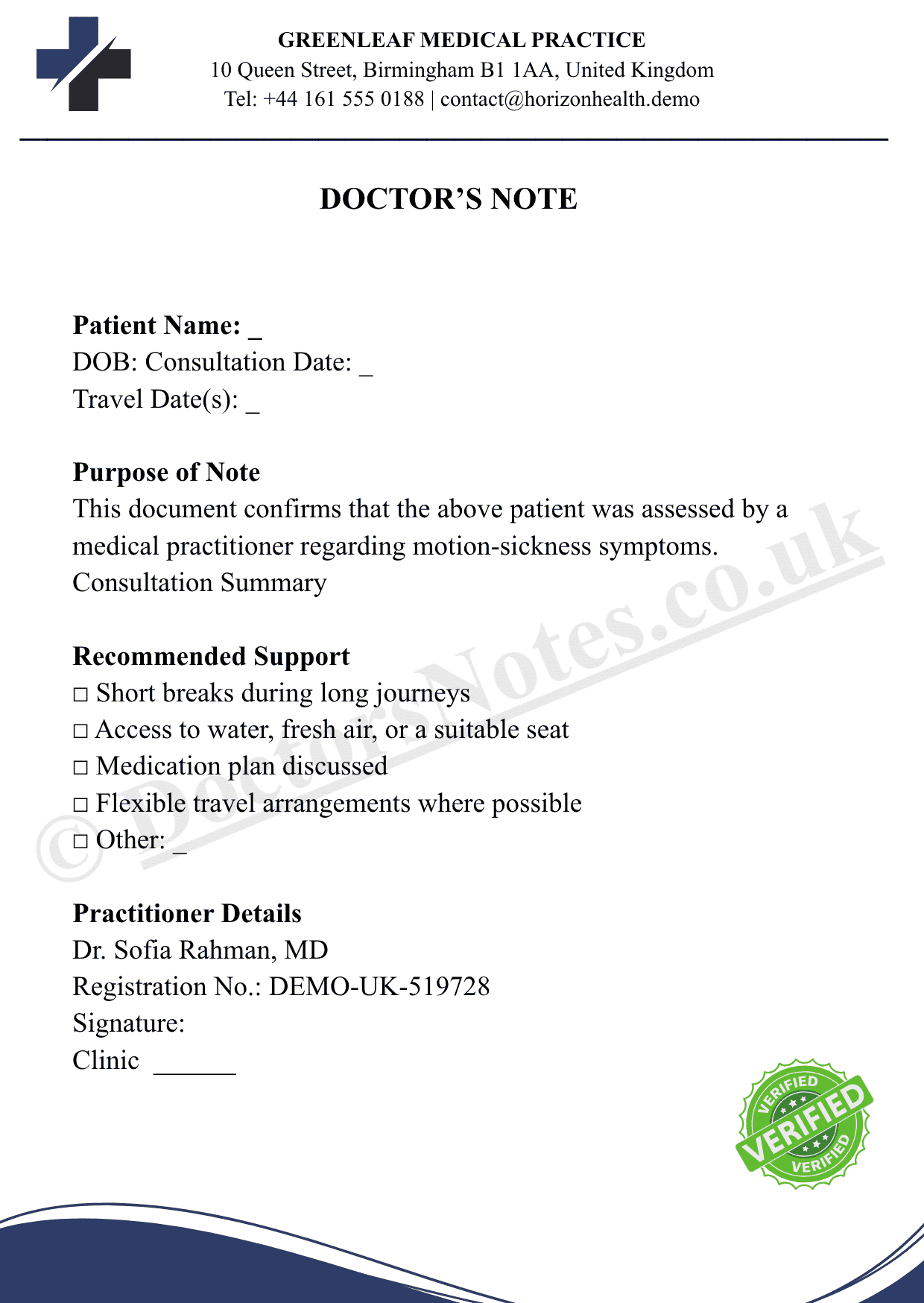 DOCTOR’S NOTE FOR PASSPORT APPOINTMENT