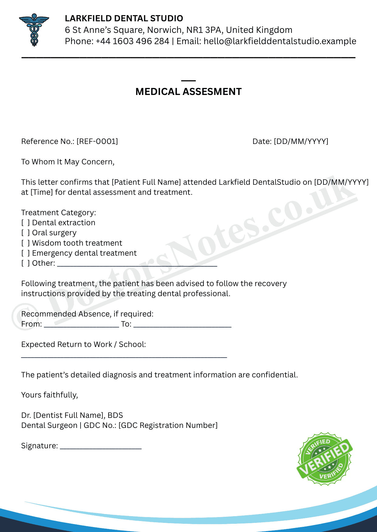 WISDOM TOOTH EXTRACTION TREATMENT LETTER