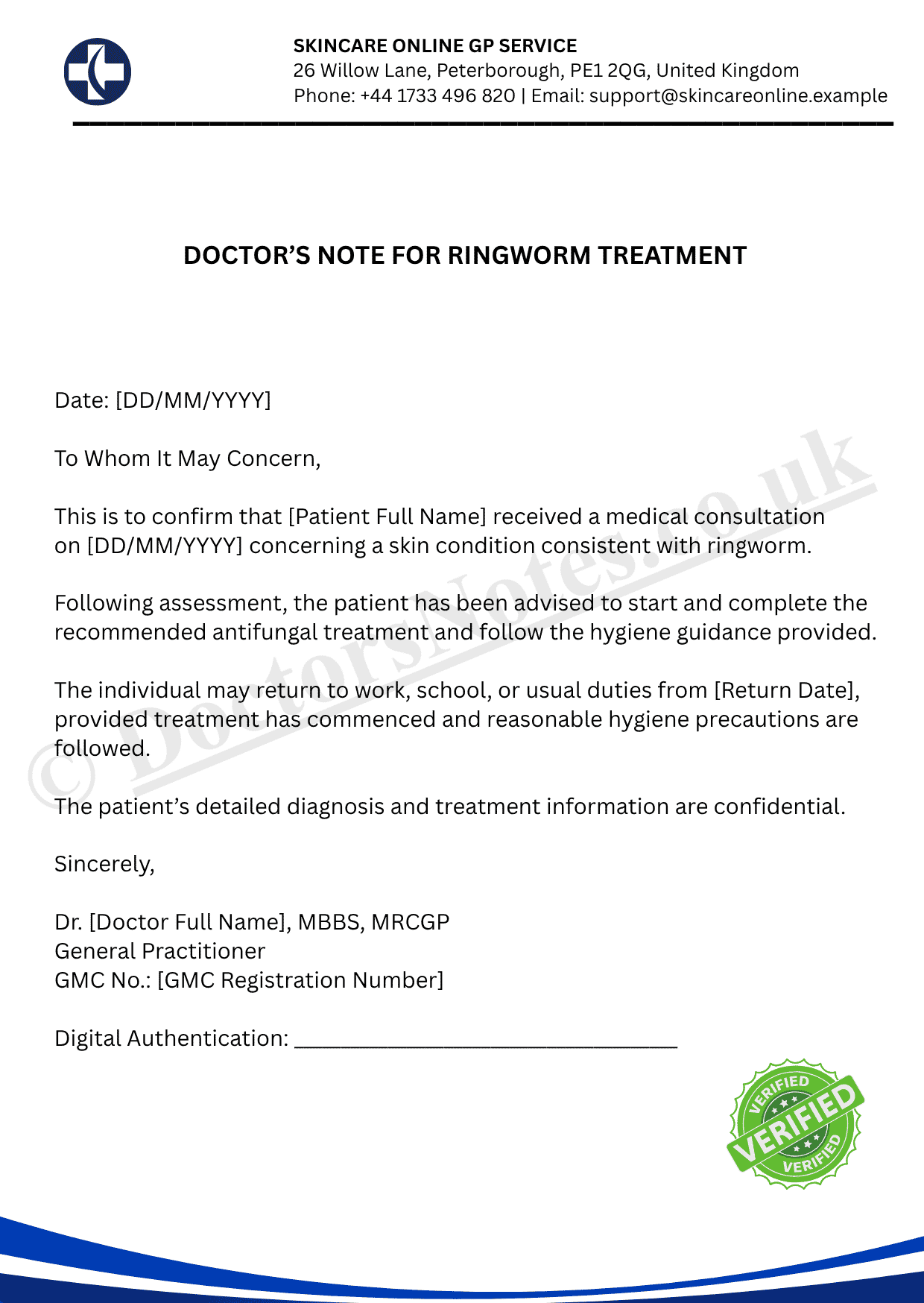 DOCTOR’S NOTE FOR RINGWORM TREATMENT