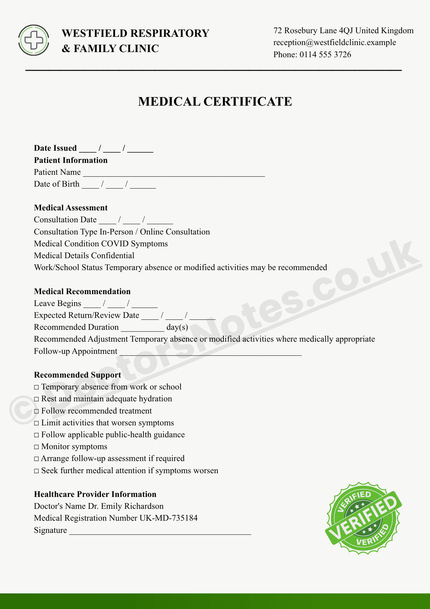 Doctor's Note for COVID Symptoms