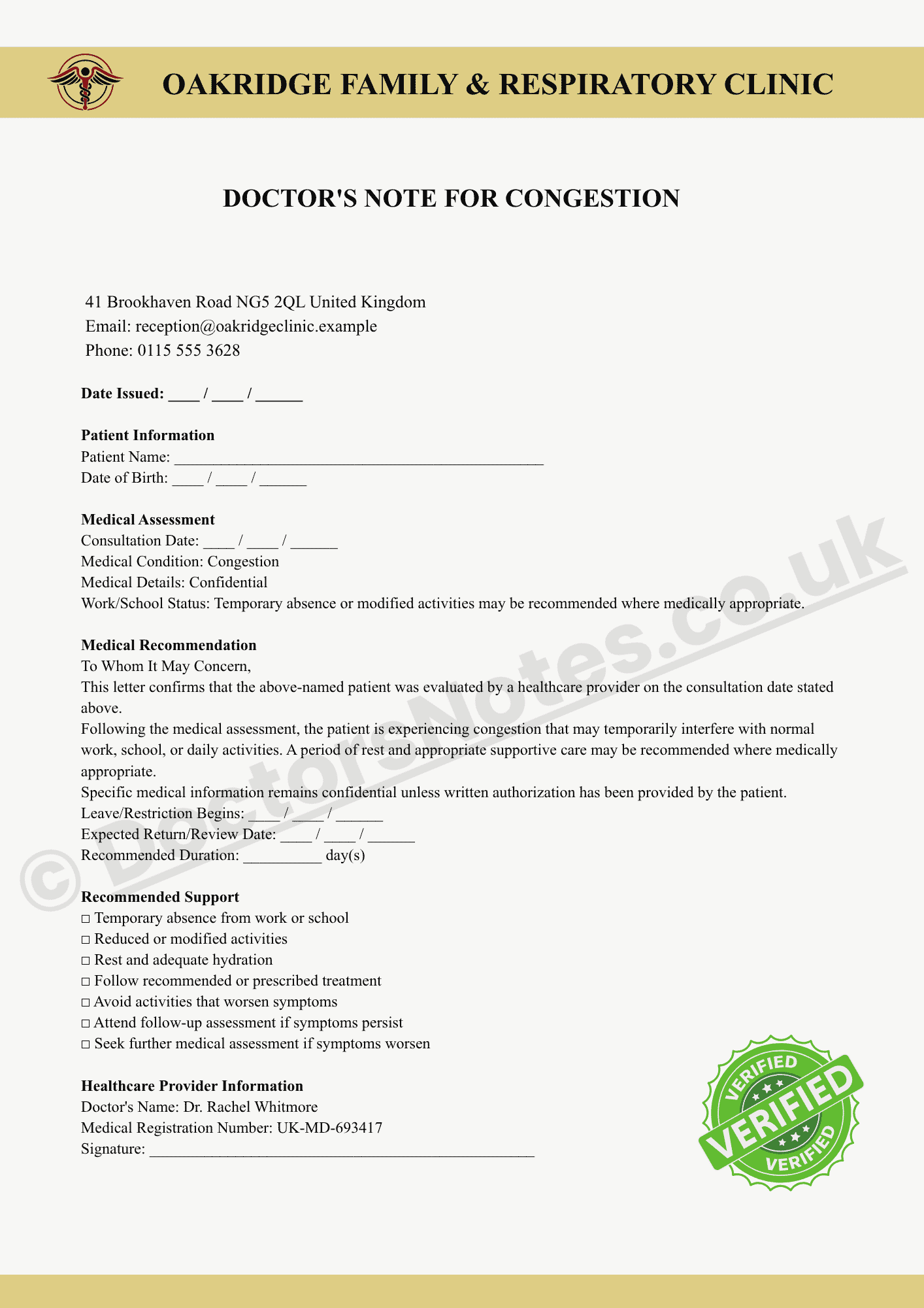 Doctor's Note for Congestion