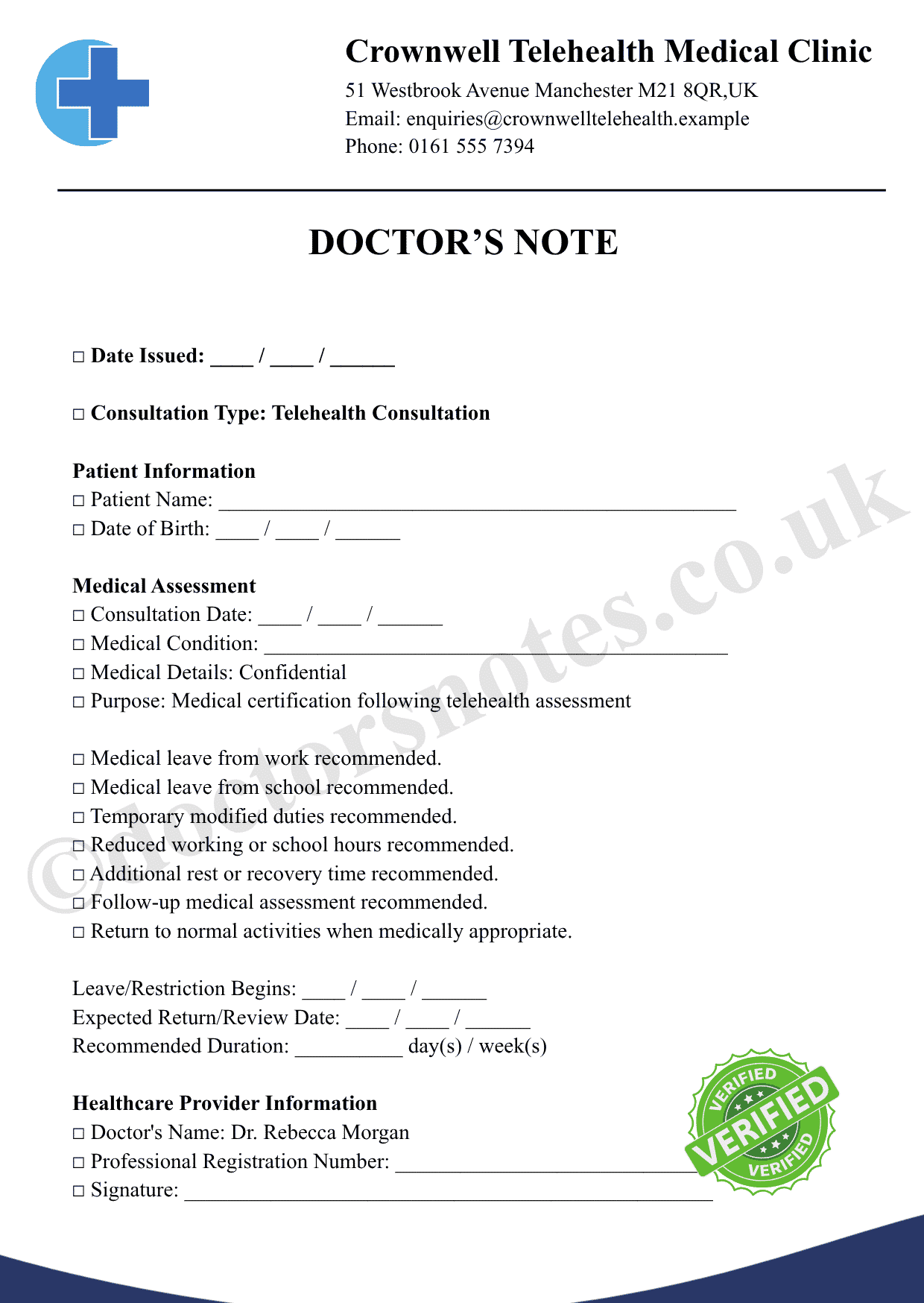 Telehealth Medical Certificate