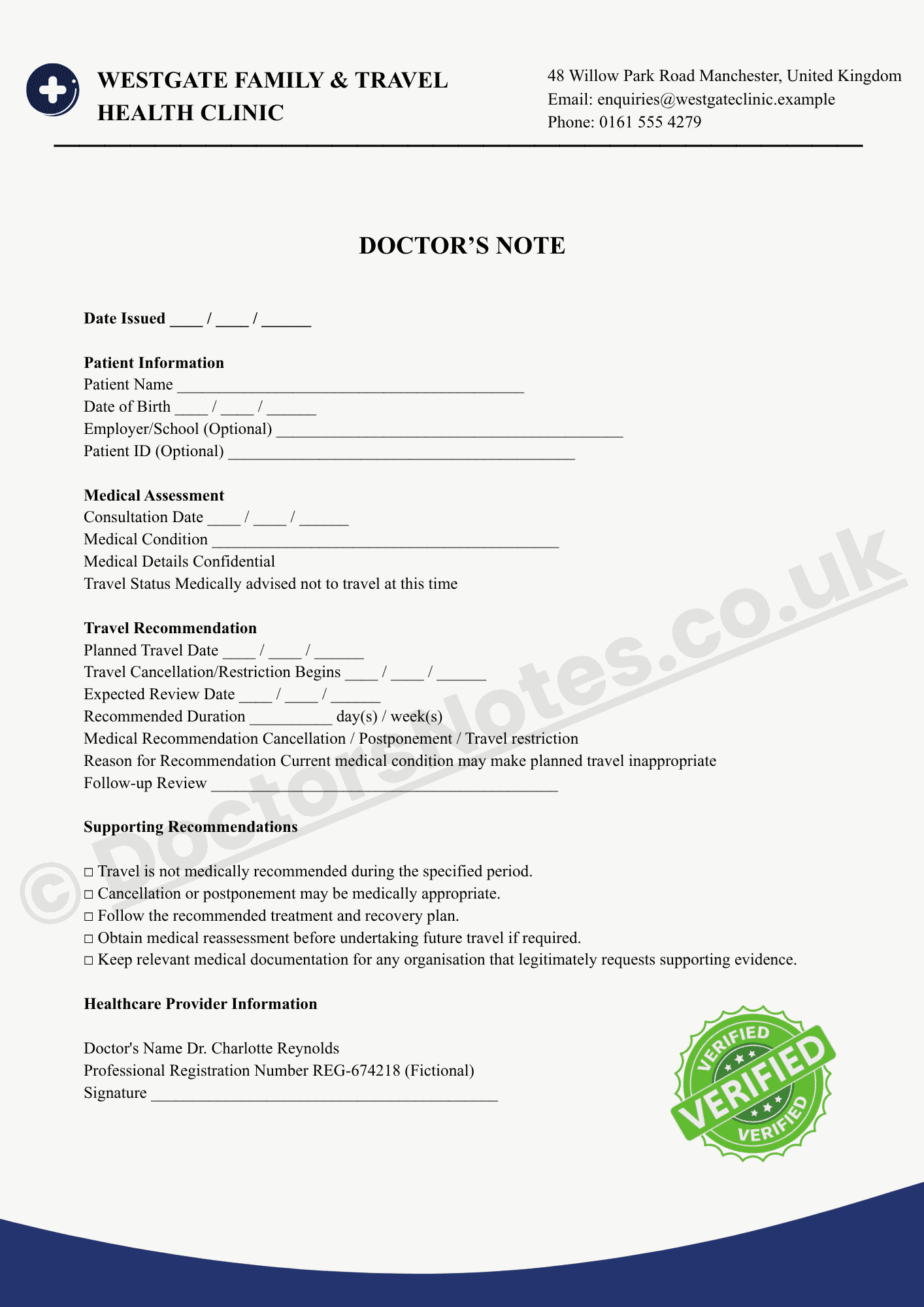 Doctor's Note for Travel Cancellation