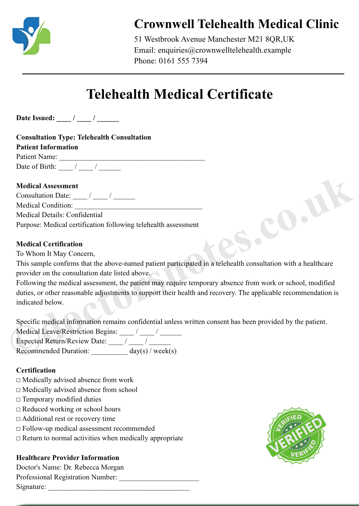 Telehealth Medical Certificate